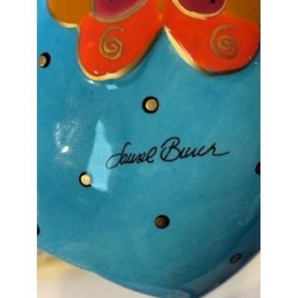 Vintage 90s Tall Laurel Burch Blue Cat Butterflies Figurine Gantz‎